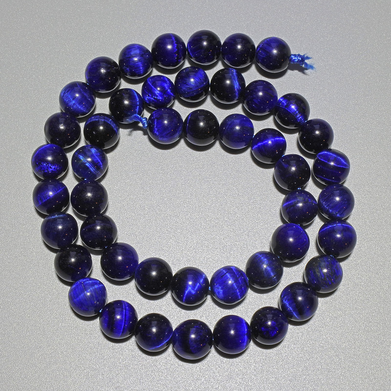 Blue Cat's Eye Beads, Natural Stone, Smooth Round Beads, 8 mm Diameter ±, 38 cm Length ±, on Thread