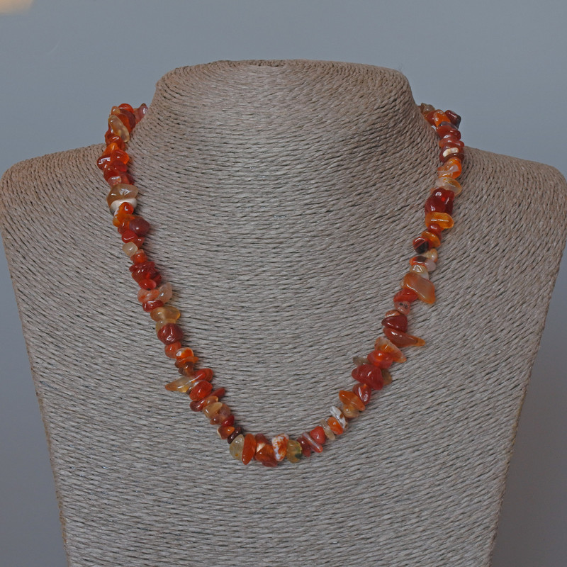 Natural carnelian chip bead necklace, 8×4 mm diameter, 47 cm length