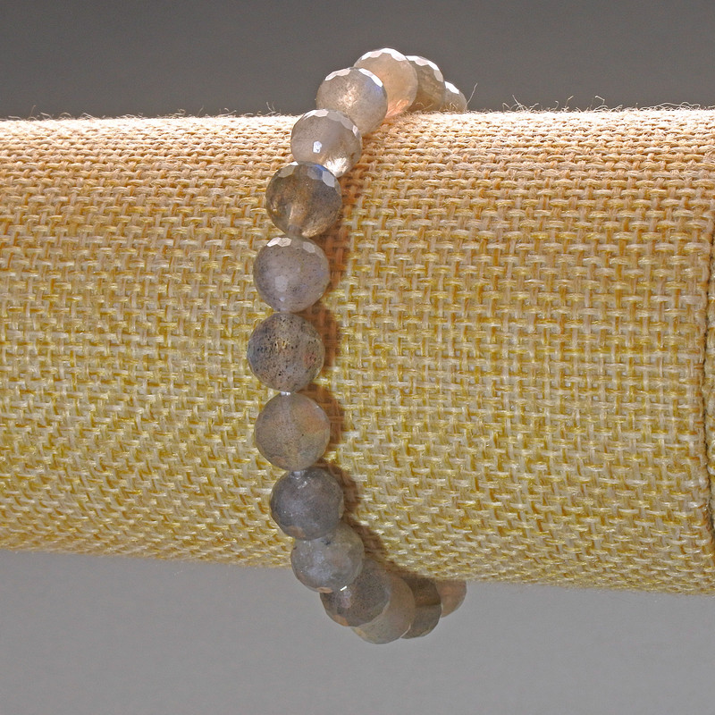 Labradorite Bracelet, Natural Stone Faceted Beads, 8mm Diameter, 18cm (Stretch)