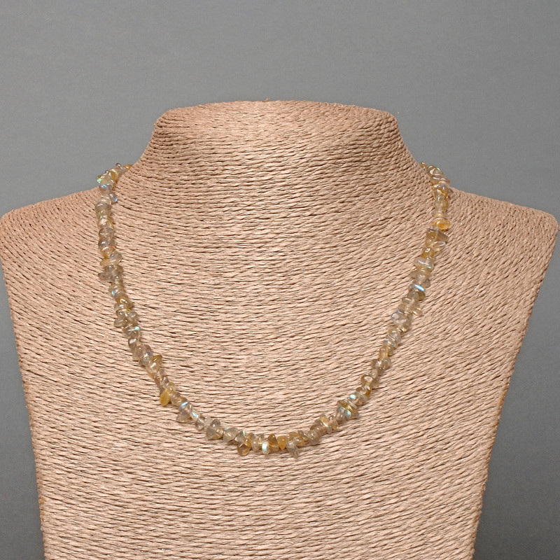 Labradorite Necklace with natural stone chips, 4x2 mm diameter, 47 cm length