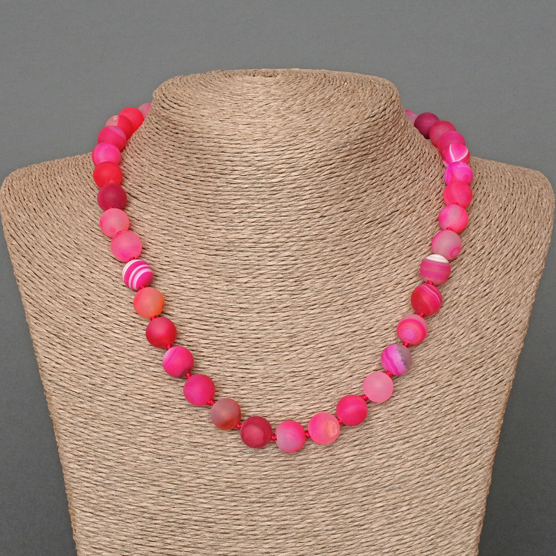Raspberry Agate Necklace, Matte, Natural Stone, Smooth Bead, 10mm diameter, 48cm length
