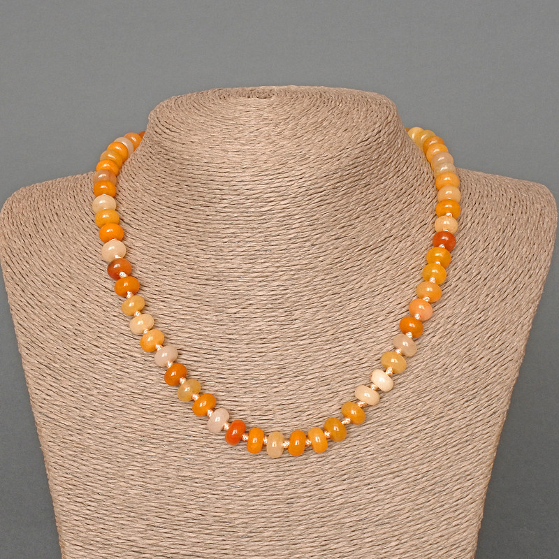 Yellow Agate Necklace, natural stone, smooth rondelle beads, diameter 8x5 mm, length 46 cm