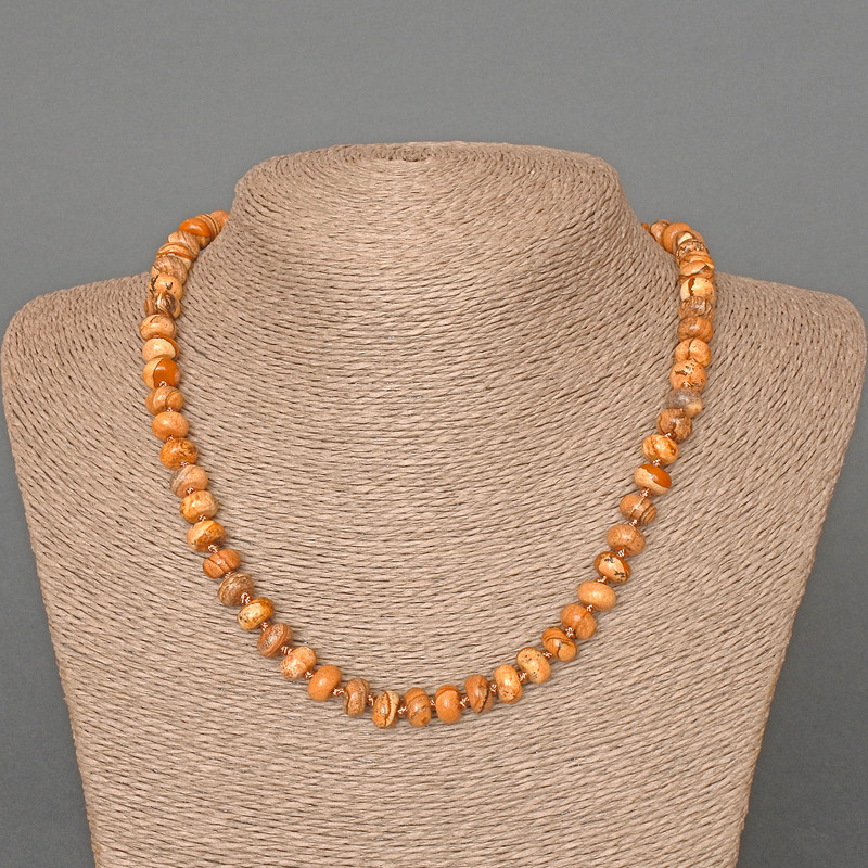 Landscape Jasper Necklace, natural stone, smooth rondelle, diameter 8x5 mm +/-, length 46 cm