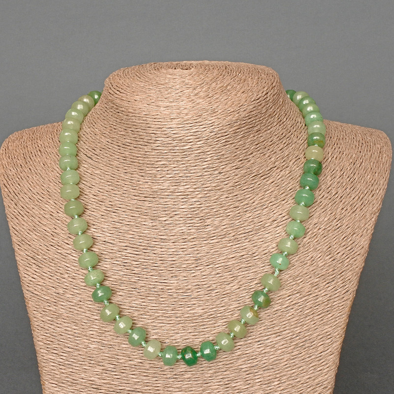 Nephrite Necklace, natural stone, smooth rondel beads, diameter 9x7 mm +-, length 49 cm +-