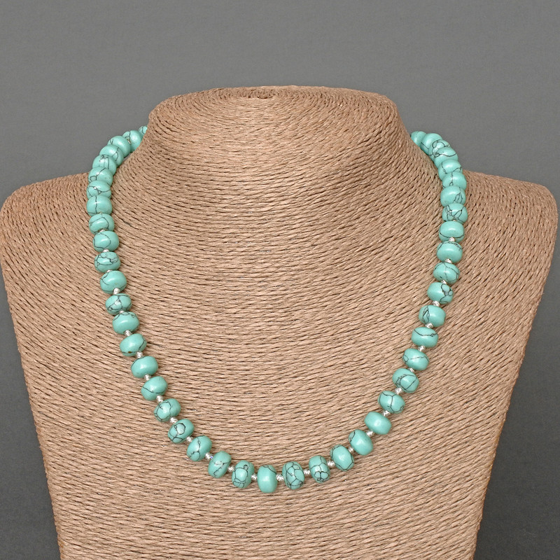 Synthetic Turquoise Necklace, Smooth Rondelle Beads