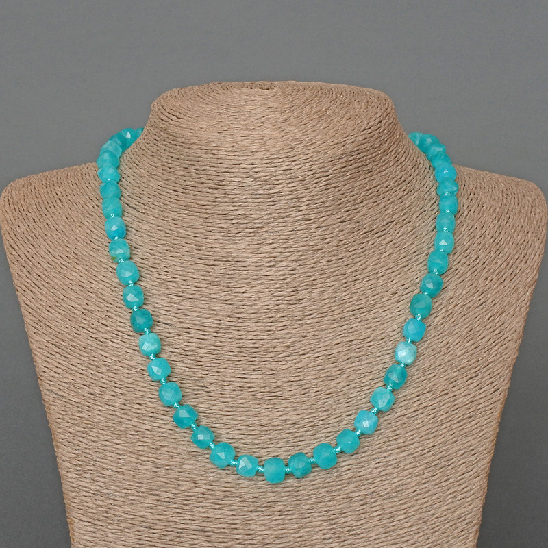Aquamarine Necklace with Natural Faceted Cubes, 7mm Diameter ±, 49cm Length ±